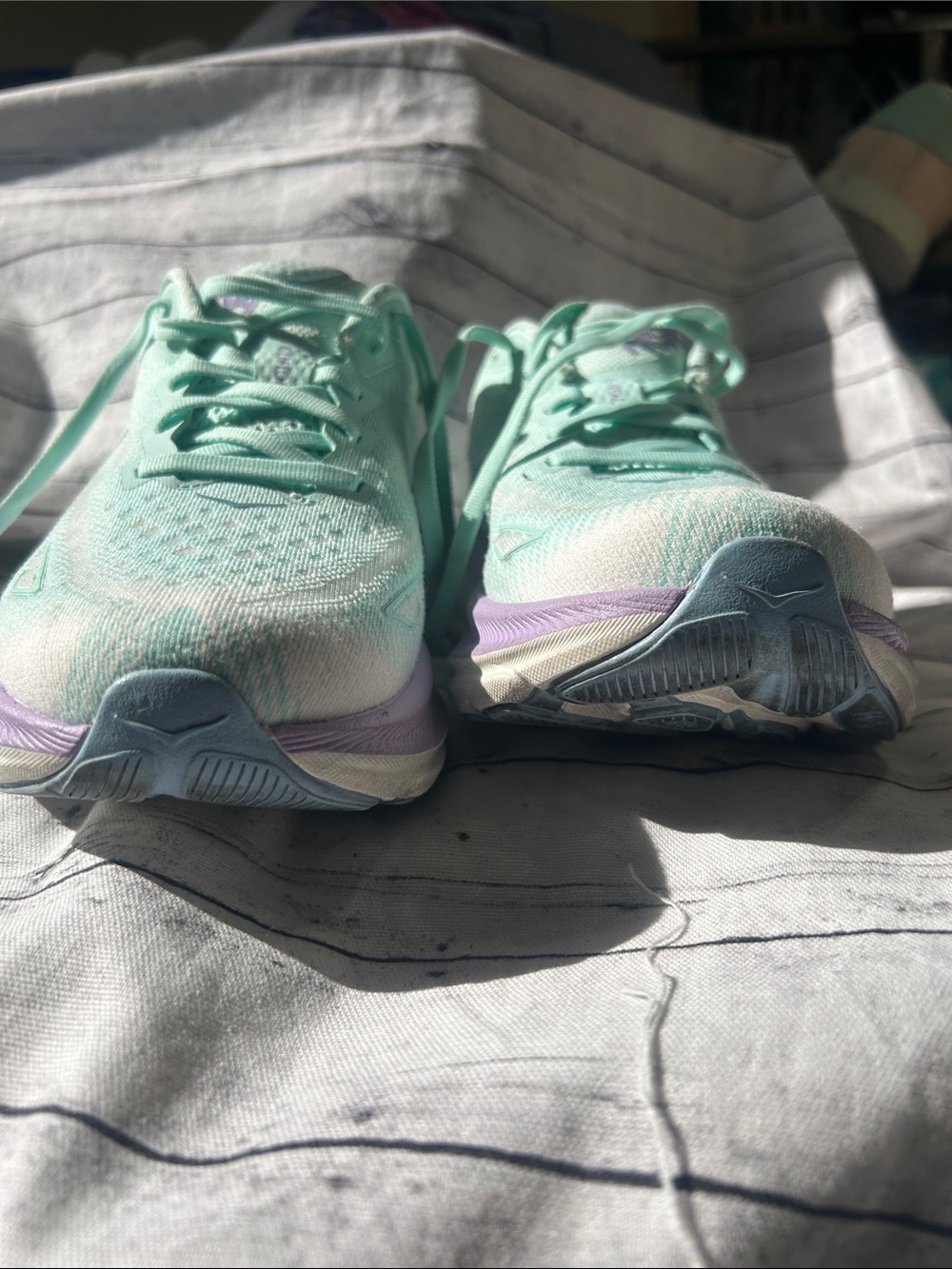 Hoka Women's Clifton Athletic Shoes in Mint and Lavender - Picture 6 of 8